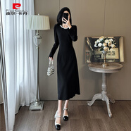 皮爾卡丹感黑色連衣裙女2025秋冬季新款收腰法式顯瘦赫本風(fēng)長(cháng)裙晚禮服 黑色 S