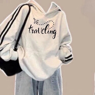 蘭伶坊2025秋冬甜酷連帽衛衣套裝少女孩高初中學(xué)生網(wǎng)紅覆古牛仔褲兩件套 【單件】白灰衛衣 S _建議70-90斤