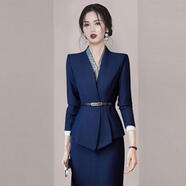 皮爾卡丹（pierre cardin）氣質(zhì)通勤OL商務職業(yè)西裝套裝女2025秋冬新款女裝時髦感兩件套 藍色西裝+裙-有腰帶 S (參考體重81-90斤)