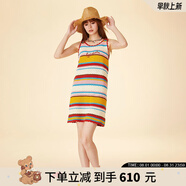 拉拉波波新款設計感條紋純棉針織連衣裙女高級感氣質(zhì)顯瘦裙LBDB-WLZY22 紅色 S