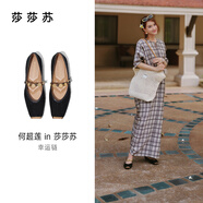 莎莎蘇[何超蓮?fù)頬幸運(yùn)鏈芭蕾鞋夏季方頭新中式瑪麗珍小香風(fēng)單鞋 黑色 37