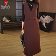 皮爾卡丹（pierre cardin）氣質(zhì)高級感馬甲連衣裙女秋冬季大碼顯瘦毛呢背心裙兩件套長(cháng)款裙子 紅棕色單裙【歐貨歐洲站潮牌/歐貨胖mm大碼女裝/高 3XL 【135-152斤】
