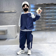 G.DUCKKIDS兒童裝男童套裝春秋款2025秋裝新款男孩中大童秋季運動衛(wèi)衣帥氣潮 愛寶貝&80117 青色 藏 110