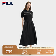 FILA 斐樂(lè)官方女裝連衣裙2025夏新款時(shí)尚休閑簡(jiǎn)約修身短袖連身裙子 正黑色-BK M 165/84A/M