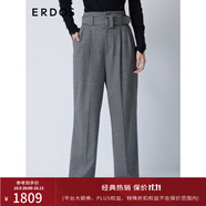 ERDOS 簡約休閑高腰直筒褲千鳥格復(fù)古法式修身顯瘦女褲休閑褲 黑白格 155/64A/S