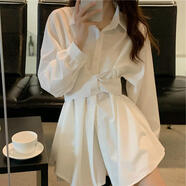 時(shí)尚套裝女春秋2025年新款韓版長(cháng)袖襯衫連衣裙高腰休閑短褲兩件套 白色連衣裙 S