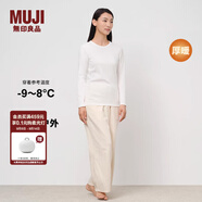 無印良品（MUJI）女式棉厚款圓領(lǐng)長袖T恤上衣打底衫女款內(nèi)搭冬季保暖秋衣 FCD14C4A 米白色 L 165/88A