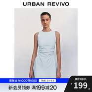 UR2025春季新款女摩登氣質(zhì)褶皺收腰顯瘦無袖連衣裙UYY750030 淡藍(lán) L