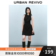 UR2025春季新款女摩登氣質(zhì)褶皺收腰顯瘦無袖連衣裙UYY750030 黑色 M