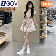 DGOV法式甜美碎花假兩件連衣裙子女2025新款夏季學(xué)院風小個子收腰短裙 碎花連衣裙 S 40/45kg