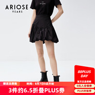 艾諾絲雅詩商場同款夏季新品百褶裙擺泡泡花苞高腰半身裙女20523585 黑色 2XL