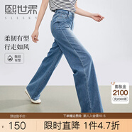 熙世界sllsky牛仔闊腿褲春夏2025新款高腰復(fù)古寬松休閑長(zhǎng)褲窄版直筒褲牛仔藍(lán)30