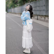 納琳雅Nalinya連衣裙?jié)u變毛衣外套女設計感減齡氣質(zhì)白色半身裙兩件套 藍色上衣+白色半身裙 M