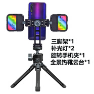 捷信（GITZO）金屬三腳架自拍桿穩定器底座桌面手機支架直播視頻配件萬(wàn)向調節補光燈熱靴口冷靴手機夾子適用于大 黑色【三腳架】+云臺+旋轉夾+補光燈*2
