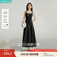 茵曼（INMAN）章若楠同款歐若風法式吊帶連衣裙2025夏季新品女裝淡鵝黃色裙子 黑色 S