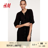 H&M女裝連衣裙2025夏季新款歐若風(fēng)泡泡袖設計感碎花連身裙1278378 黑色 M 165/96