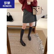 羅蒙大碼灰色羊毛呢子波點(diǎn)半身裙梨形胖m通勤百搭a字裙小個(gè)子高腰短裙 灰色秋冬毛呢款) L 103-120斤