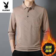 花花公子（PLAYBOY）高端純棉長(cháng)袖t恤男士春秋季中年體恤2025新款休閑薄款polo衫爸爸T 8815卡其【款】 加絨 2XL 180建議155-170斤