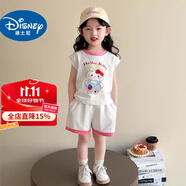 迪士尼（Disney）女童套裝夏裝2025新款兒童洋氣時(shí)髦女寶寶夏季背心褲子卡通兩件套 白色 背心短褲kitty貓套裝 80