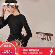 ROEYSHOUSE羅衣知性深灰色毛衣連衣裙秋裝新款簡(jiǎn)約大擺打底中長(cháng)裙03094 深灰色（不配送腰帶） M