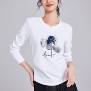 修嫻（soossn）2025秋裝新款 棉長(cháng)袖t恤女寬松時(shí)尚內搭打底衫外穿上衣 白色 M