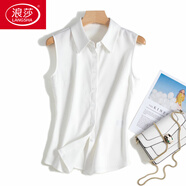 浪莎（LangSha）白色無(wú)袖吊帶襯衫女打底襯衣坎肩背心上衣毛衣內搭疊穿百搭假領(lǐng)子 白色尖領(lǐng)(背心) L 100-110斤