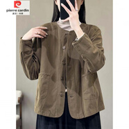 皮爾卡丹（pierre cardin）寬松版秋款ins風(fēng)糖果色圓領(lǐng)短款外套百搭輕奢寬松減齡開(kāi)衫短外套 咖啡色 M 90-125斤
