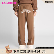 LALABOBO休閑衛褲女高腰顯瘦拼接秋冬新款寬松直筒運動(dòng)長(cháng)褲LBDD-WXZC28 咖色 常規 M