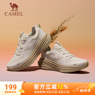 駱駝（CAMEL）輕量健步厚底慢跑步女鞋休閑運動(dòng)鞋子 K24C09L7657 象牙白/黃 35