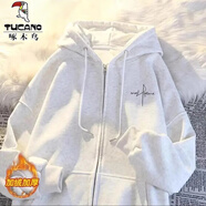 啄木鳥(niǎo)（TUCANO）美式復古簡(jiǎn)約個(gè)性開(kāi)衫連帽衛衣男秋冬oversize休閑寬松外套上衣男 白灰色 【秋冬】 加絨加厚 L 【100---125斤】