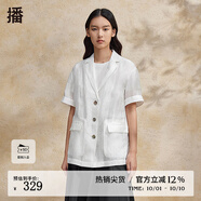 播外套夏季薄款女商場(chǎng)同款柔軟亞麻輕盈西裝領(lǐng)短外套BDR2XD1355 W40本白 M