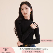 香影【抗起球科技針織衫】2024新款木耳邊半高領(lǐng)針織打底衫女秋冬 黑色 木耳邊領(lǐng) N844008 S