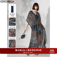 COCOBELLA絨雪紡印花連衣裙7米+蕾絲鑲邊長(zhǎng)裙吊帶裙兩件套FR7067 青花瓷 M
