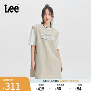 Lee舒適牡蠣白女假兩件籃球式印花短袖連衣裙休閑LWT0082474DR 牡蠣白 XS
