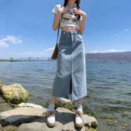 凡客誠(chéng)品牛仔半身裙女夏季高腰包臀裙2025新款復(fù)古直筒寬松a字中長(zhǎng)款半裙 淺藍(lán)色【腰圍可調(diào)節(jié)】 2XL