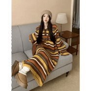 薇姿曼（WEIZIMAN）撞色條紋連帽針織連衣裙女秋冬新款慵懶風寬松內搭毛衣裙 條紋【薇姿曼品牌商場同款優(yōu)質版】 M  建議95-110斤