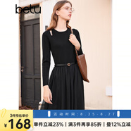 百圖betu女裝秋冬新款連衣裙小香風拼接網(wǎng)紗針織連衣裙女2310T95 黑色 L