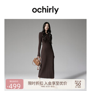 歐時力OCHIRLY抗起球羊毛針織連衣裙長款優(yōu)雅季新品通勤松弛感新 深啡 S