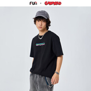 Fun加菲貓聯(lián)名上衣夏季短袖情侶裝圓領(lǐng)簡(jiǎn)約寬松五分袖T恤卡通 黑色 M