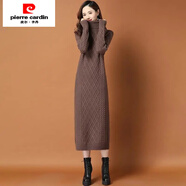 皮爾卡丹（pierre cardin）加厚加絨中長款過膝毛衣連衣裙女秋冬新款內(nèi)搭針織裙子打底衫外穿 咖啡色 加厚不加絨 M 建議90-110斤