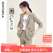 尚都比拉職業(yè)通勤西裝套裝女春秋正裝西服外套褲子面試兩件套 淺咖色 S