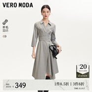 VEROMODA連衣裙秋新款翻領(lǐng)壓褶條紋不規則裙擺七分袖347C007淺灰色加花色170/88A/L
