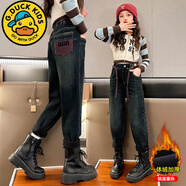 G.DUCKKIDS女童加絨褲子秋冬2025新品冬裝女孩洋氣小腳褲兒童冬季牛仔褲 藍色【加絨】 120 cm