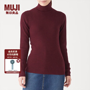 無印良品 MUJI 女式  羅紋高領(lǐng)毛衣 W9AA870 長袖針織衫 深紫紅色 M