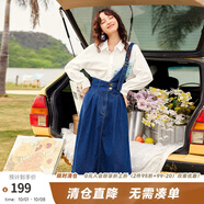 兩三事復(fù)古牛仔背帶裙女2025春季新款冬季新款牛仔裙半身裙裙子一人相伴 牛仔藍(lán)（小個(gè)子） M