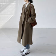 風衣外套女2025秋季新款韓版中長款立領(lǐng)寬松氣質(zhì)高級感小個子大衣 灰棕綠 S  80-105斤穿