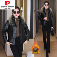 皮爾卡丹（pierre cardin）官方高檔皮衣外套女2025冬新款加絨加厚時(shí)尚洋氣寬松保暖短款毛領(lǐng) 海寧品牌旗艦黑色【帶毛領(lǐng)】 加絨 XL 海寧品牌旗艦(100-110斤)