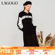 lagogo黑白條紋連衣裙女拉谷谷冬季新款A(yù)字撞色連帽長袖連衣裙 黑白(WV) M 160/38