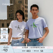 Calvin KleinJeans夏季男女情侶潮流多色休閑ck印花純棉短袖針織T恤40EM28 YAA-月光白 2XL