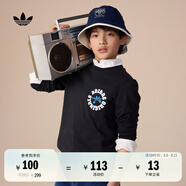 adidas男女大童純棉運動圓領長袖T恤兒童新款阿迪達斯三葉草   黑色   140